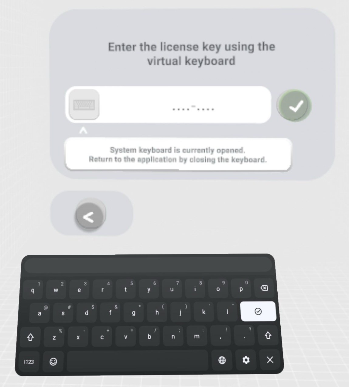 Enter license key with the keyboard